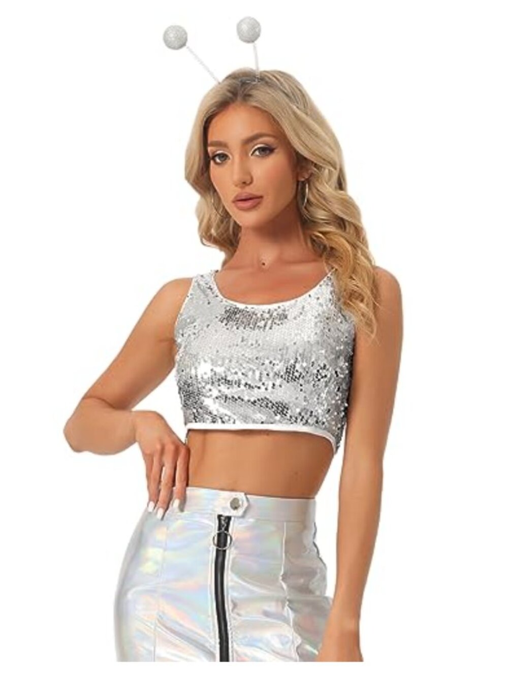 Sequin Crop Tank Top Sleeveless Scoop Neck Party Clubwear Halloween Costume